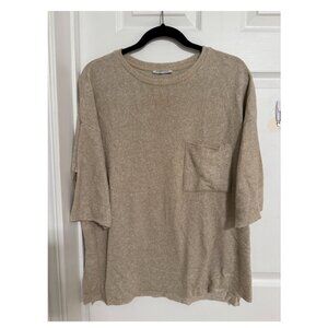 Zara Trafaluc Beige Oversized Soft Knit Pocket Tee Size S Relaxed